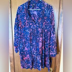 Vibrant Blue and Pink Abstract Blouse